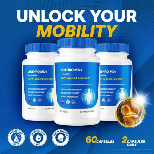 Vista 3 de NutraRize Paquete de 2 cápsulas Arthro MD+, soporte articular oficial de Arthro MD, fórmula totalmente natural para apoyar la flexibilidad