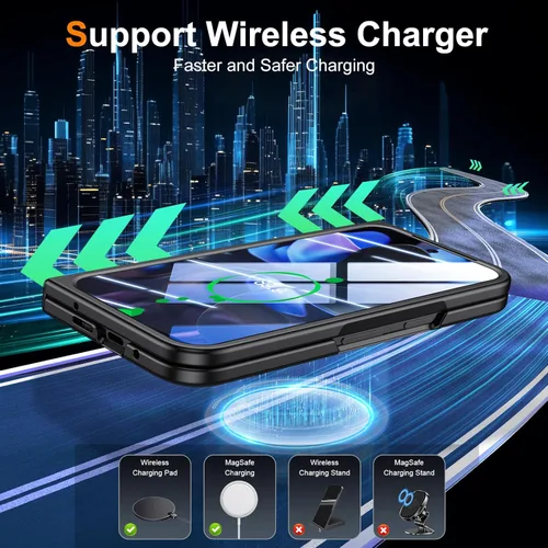 Vista 3 de Kaiiecal Funda plegable para Google Pixel-9-Pro: Funda delgada con soporte de bisagra con protector de pantalla - Soporte de carga inalámbrica