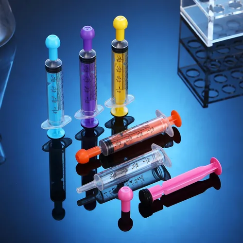Vista 6 de TrelaCo 100 jeringas de plástico para líquido con tapas, jeringa oral sin aguja, herramientas de medición coloridas selladas individualmente
