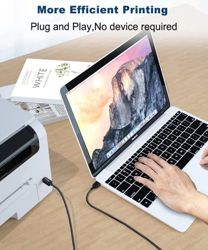 Vista 5 de AkoaDa Cable de impresora USB 2.0 de 20 pies, USB tipo A macho a B macho, cable de escáner de alta velocidad compatible con HP, Brother, Canon, Negro