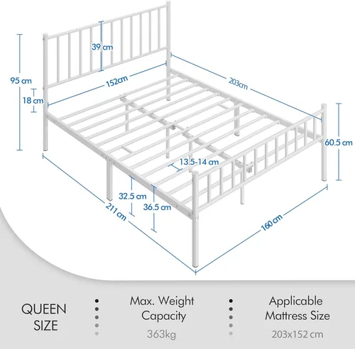 Vista 56 de Yaheetech Base de cama individual con plataforma de metal, base de colchón con cabecero y estribo, no necesita somier, almacenamiento debajo