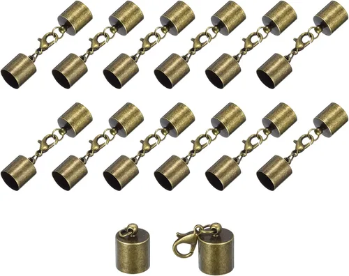 Vista 27 de uxcell Juego de 20 tapas de cuero de 0.197 in con cierres de pinza de langosta, terminadores de barril para hacer pulseras de cuero, tono bronce