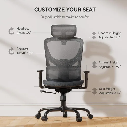 Vista 6 de NOBLEWELL Silla de oficina ergonómica de malla con ajuste flexible, soporte lumbar, silla de computadora de escritorio con respaldo alto