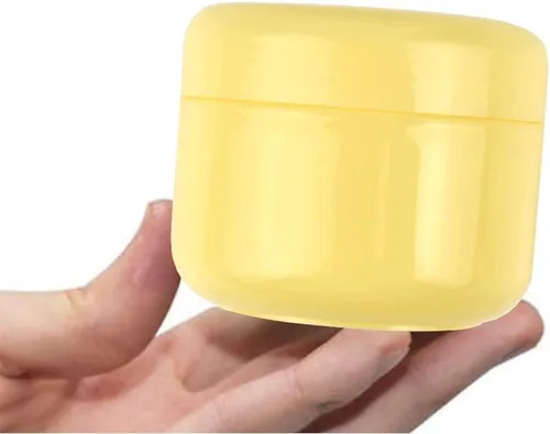 Vista 2 de Frascos redondos vacíos de plástico rellenable, 30 unidades, 1.0 fl oz, color amarillo, botella de crema para la cara, loción, loción