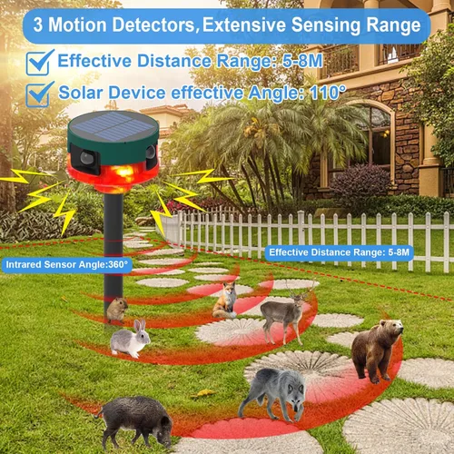 Vista 4 de ChunHee Alarma con sensor de movimiento para exteriores, alarma solar de 360°, 13 sonidos que ladran al perro y grabación de apoyo, luz