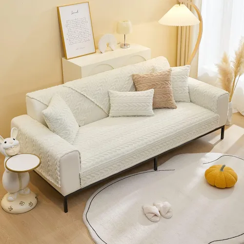 vctops Funda de sofá geométrica bohemia de felpa suave para invierno, color liso, lavable, protector de muebles para perros, gatos y mascotas, 1