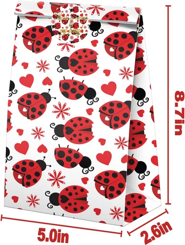 Vista 4 de 24 bolsas de golosinas de mariquita con calcomanías, bolsas de dulces con calcomanías, bolsas de regalo de mariquita con temática de mariquita
