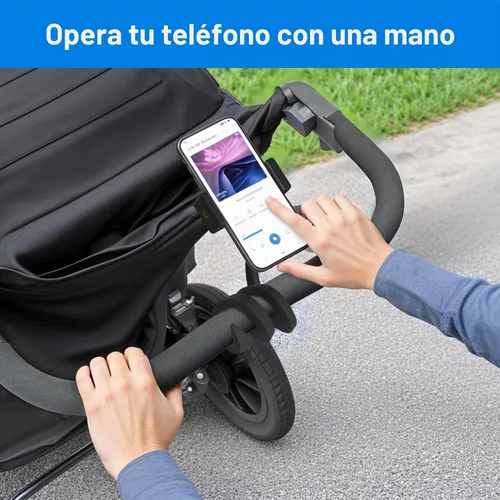 Vista 6 de Soporte de teléfono portátil para cochecito de bebé y padres a una sola mano - Soporte flexible para el manillar del cochecito con ángulo ajustable
