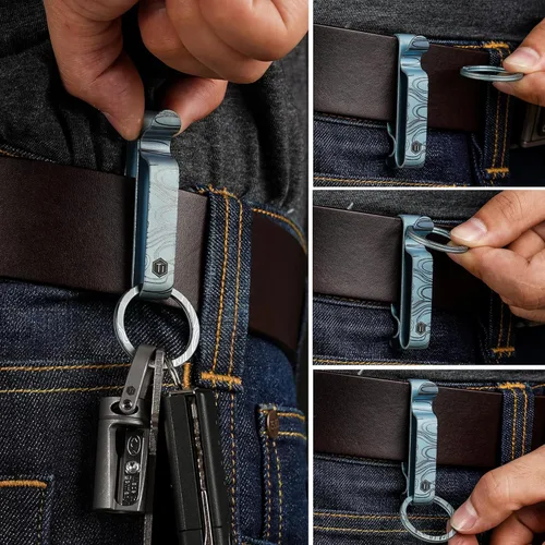 Vista 3 de KeyUnity KM00 Titanio Cinturón Loop Llavero Clip Doble Lado De Liberación Rápida Titular Con Llavero Desmontable