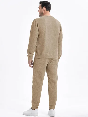 Vista 3 de JMIERR Conjunto de 2 piezas para hombre, sudadera jacquard de punto, sudadera y pantalones deportivos con bolsillos