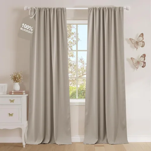 Vista 38 de NICETOWN Cortinas naturales de cocina de 36 pulgadas de largo, bolsillo para barra, 100% opacas, tratamientos de ventana fáciles de combinar