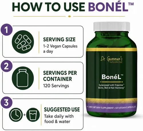 Vista 7 de Harmony Nutraceuticals Bone'L - Armonía de huesos, uñas y cabello, máxima potencia, máxima bioactividad, cápsulas veganas, fabricadas en Estados