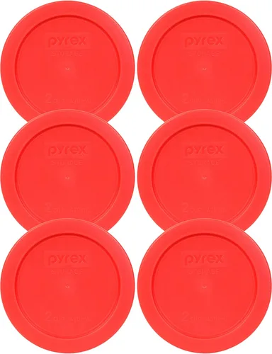 Pyrex 7200-PC Tapa roja de reemplazo para almacenamiento de alimentos de 2 tazas (paquete de 6) - Hecho en EE. UU