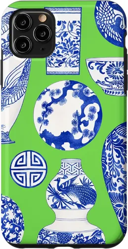 Vista 13 de Blue Willow Chinoiserie Pagoda Ginger Jar Preppy Blue Green Case para iPhone 16
