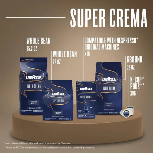 Vista 5 de Café de grano entero Lavazza Super Crema Espresso, 2.2 libras por bolsa, 2 paquetes