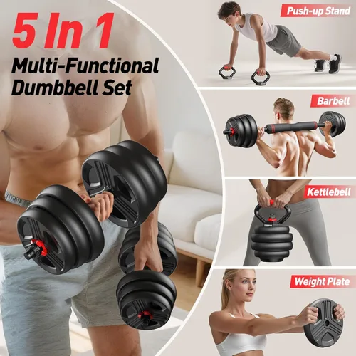Vista 2 de FITPLAM Adjustable dumbbell set,20/35/45/55/70/90lbs Free Weights set with upgraded nut, 5 in 1 Weight Set Used as Kettlebells, Barbell, Push up