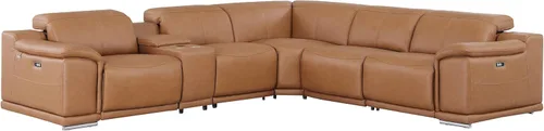 Vista 301 de BlackJack Furniture Venice - Sofá modular de cuero italiano de grano superior de 5 piezas con 3 reclinables eléctricos, reposacabezas ajustable