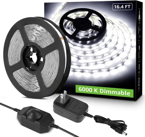 LE tira de luces LED flexible, 16.4 pies, 12V, cinta de LED, tono blanco diurno 6000K, 300 unidades de LED SMD 2835, no resistente al agua, listón