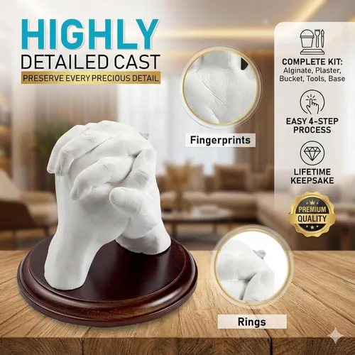Vista 2 de Hula Home Hand Casting Kit for Couples or Family with Mounting Plaque Anniversary DIY Gifts Her & Him, Keepsake Sculpture Wedding Kids
