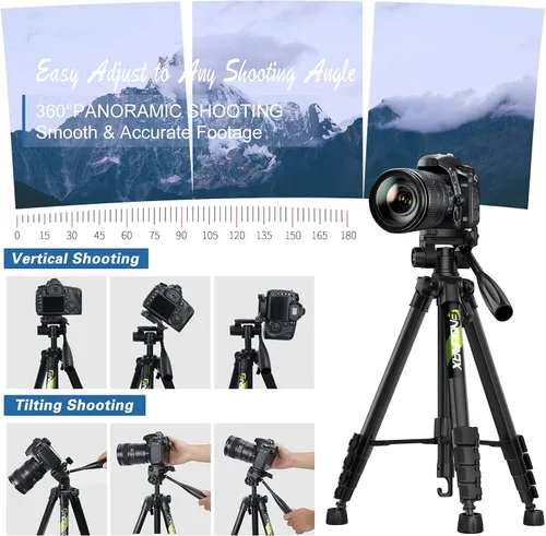 Vista 3 de Endurax Trípode de cámara 74 para Canon Nikon Sony, DSLR trípode alto con soporte para teléfono y bolsa de transporte