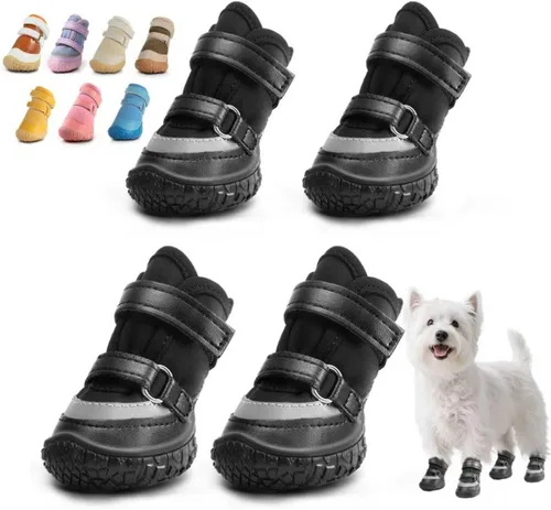 Vista 7 de Zapatos para perros pequeños, botas transpirables para perros, protectores de patas para pavimento caliente, nieve de invierno, botines para perros