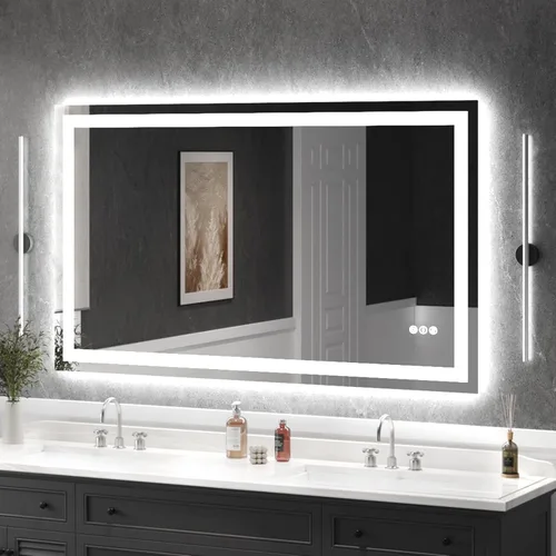 Vista 13 de USHOWER Espejo de baño LED de 20x28 pulgadas de vidrio templado - Espejo iluminado con luz LED retroiluminada sin marco para tocador de baño