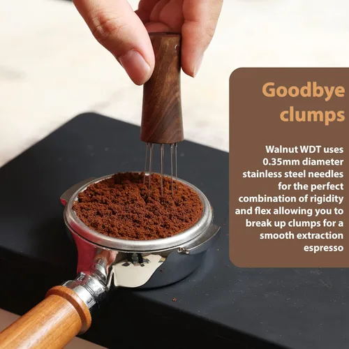 Vista 5 de Herramienta WDT de Nogal Americano Hecha a Mano V2.0 Con Imán Integrado, Herramientas de Distribución de Espresso, Agitador de Espresso con Soporte