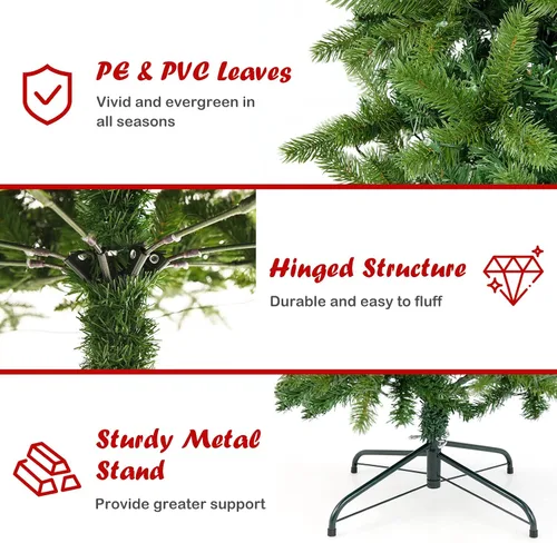 Vista 7 de GOFLAME Árbol de Navidad artificial preiluminado de 4 pies, árbol de Navidad delgado con nieve en forma de lápiz con luces LED multicolor y blanco