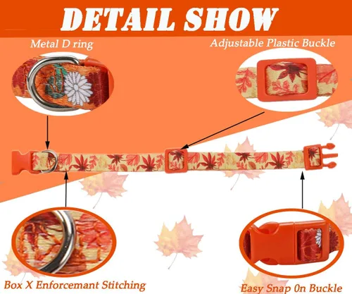 Vista 2 de Collar de otoño para perros pequeños, paquete de 2 collares de perro de Acción de Gracias con patrón de arce y flores, ajustable y suave de llevar