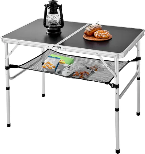 Vista 4 de Mesa de campamento plegable, mesa de aluminio de campamento de 36 pulgadas de largo x 24 pulgadas de ancho con patas de altura ajustable, mesa