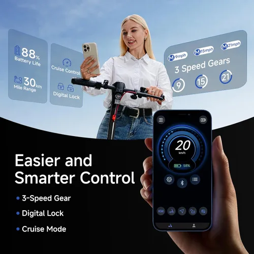 Vista 7 de ECOROAD EC9/10 Electric Scooter for Adults, 500/750W Motor & 21/25 MPH & 25/32 Miles Long Range, 10" Tires with Dual Suspension, Foldable Commuting