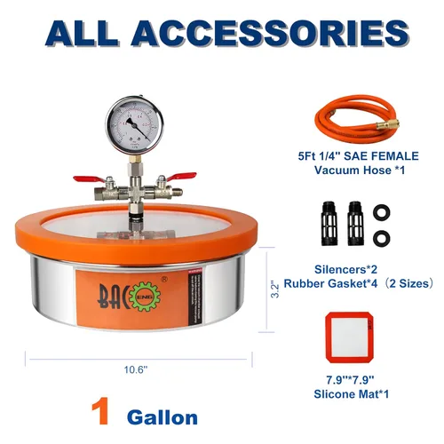 Vista 2 de BACOENG Kit de cámara de vacío plana de 1 galón, cámara de desgasificación al vacío de acero inoxidable para resina, silicona y epoxis
