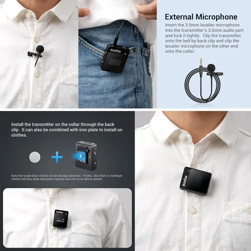 Vista 6 de Godox MoveLink II M2 Wireless Lavalier Microphone System(2 TX + 1 RX + Charging Case), 2.4G Wireless Noise Cancelling Mic, 100m(328ft) Range for