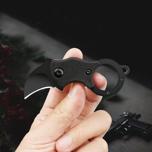Vista 4 de Cuchillos de bolsillo pequeños de supervivencia, creativos, mini EDC plegable, cuchillo de cuello de cuchilla, llavero, mango de ABS con cadena