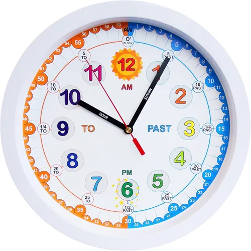 Amonev Time Teacher Clock Reloj para niños, reloj analógico fácil de leer con tic silencioso. Enseñe a los niños cómo decir la hora - blanco.