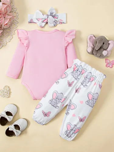 Vista 9 de Conjunto de mameluco y pantalones para niñas de 0 a 18 meses con estampado de elefante