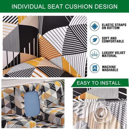 Vista 4 de CRFATOP Fundas de sofá de 4 piezas para sofás de 3 cojines, funda elástica con 3 fundas de cojín de asiento separadas, protector de muebles lavable