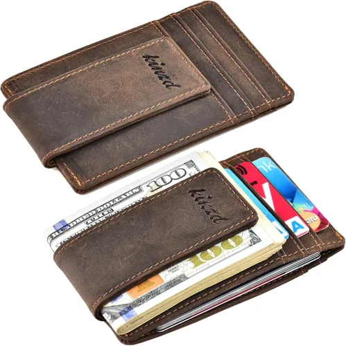 Vista 2 de Clip para dinero cartera de bolsillo frontal cartera delgada de cuero con bloqueo RFID fuerte imán Cartera RFID