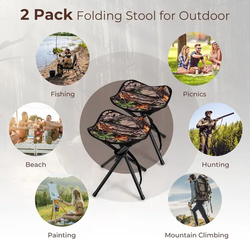 Vista 8 de Tangkula Paquete de 2 taburetes de caza de camuflaje, taburete plegable resistente de 4 patas con correa de transporte, ligero portátil para caza