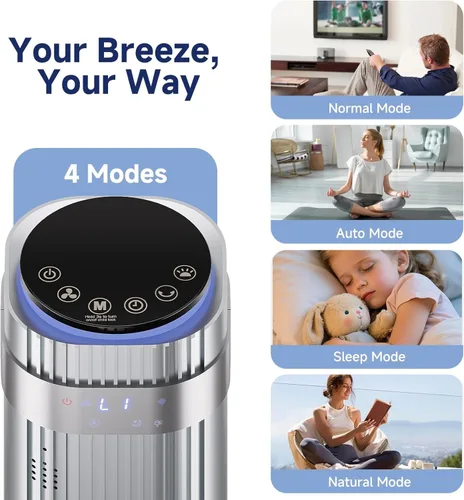 Vista 3 de 36 Inch Tower Fan for Bedroom, 22.3ft/s Velocity Standing Fan with 28dB Quiet for Sleep, Remote, LED Display, 5 Speeds, 4 Modes, 12H Timer, 64