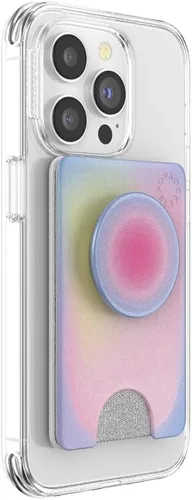 Vista 2 de PopSockets Cartera adhesiva para teléfono y tarjetero con agarre, púrpura - Aura