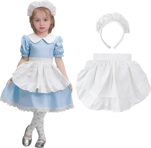 TopTie Maid Waist Apron with Headband for Women, Ruffles Party Dress Up Half Apron for Cosplay, Cleaning