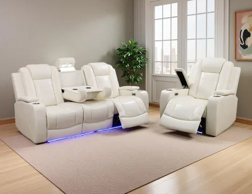 Vista 10 de Juego de Sofá Reclinable Eléctrico, Juego de Sillones Reclinables de Cuero Transpirable, Juegos de Muebles de Sala de Estar, Sofá de Dos Plazas