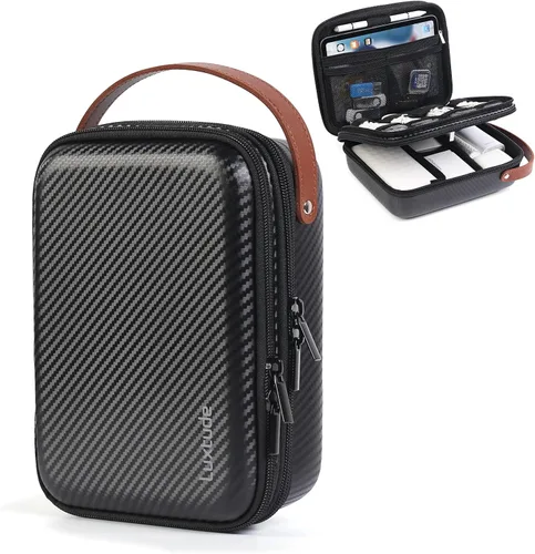 Luxtude Estuche organizador de artículos electrónicos de viaje para cargadores y cables, bolsa de tecnología dura y portátil, artículos esenciales