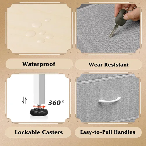 Vista 7 de WLIVE 4 Drawers Dresser for Bedroom, Light Grey Fabric Clothes Storage Organizer Unit, Dresser for Hallway, Entryway, Closets, Sturdy Steel Frame