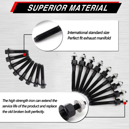 Vista 2 de Juego de tornillos y pernos del colector de escape compatible con motores Chrysler Dodge Ram 5.7L V8 2003-2008. (juego completo izquierdo + derecho)