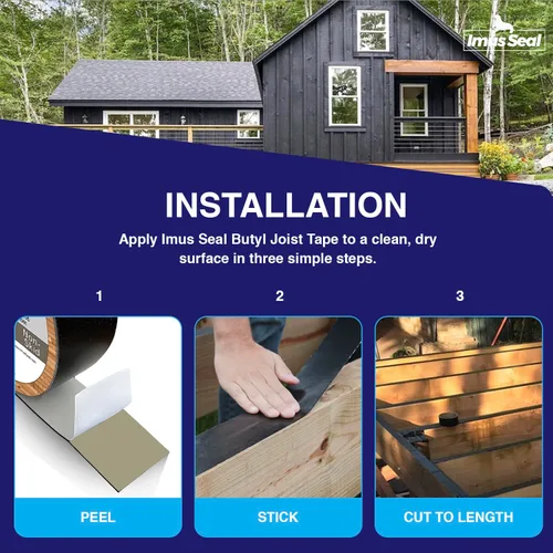 Vista 4 de Imus Seal® Cinta de viguetas de butilo para vigas y vigas de cubierta intermitentes, resistente a los rayos UV, Level Decking™, Protect Your Deck
