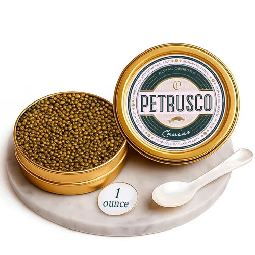 PETRUSCO Royal Ossetra - Caviar negro de primera calidad, Huevas de pescado de esturión gourmet frescas en una lata de metal sellada, 1.06 oz (1