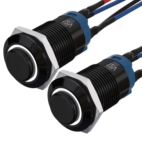 Vista 14 de APIELE (Unidades de 2) Interruptor de botón momentáneo de 12 mm de acero inoxidable de cabeza redonda alta 1 normalmente abierto con anillo LED Azul