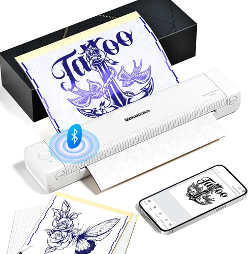 Vista 8 de Phomemo Impresora de plantillas de tatuaje actualizada, TP81 impresora de tatuaje Bluetooth con 10 piezas de papel de transferencia, compatible
